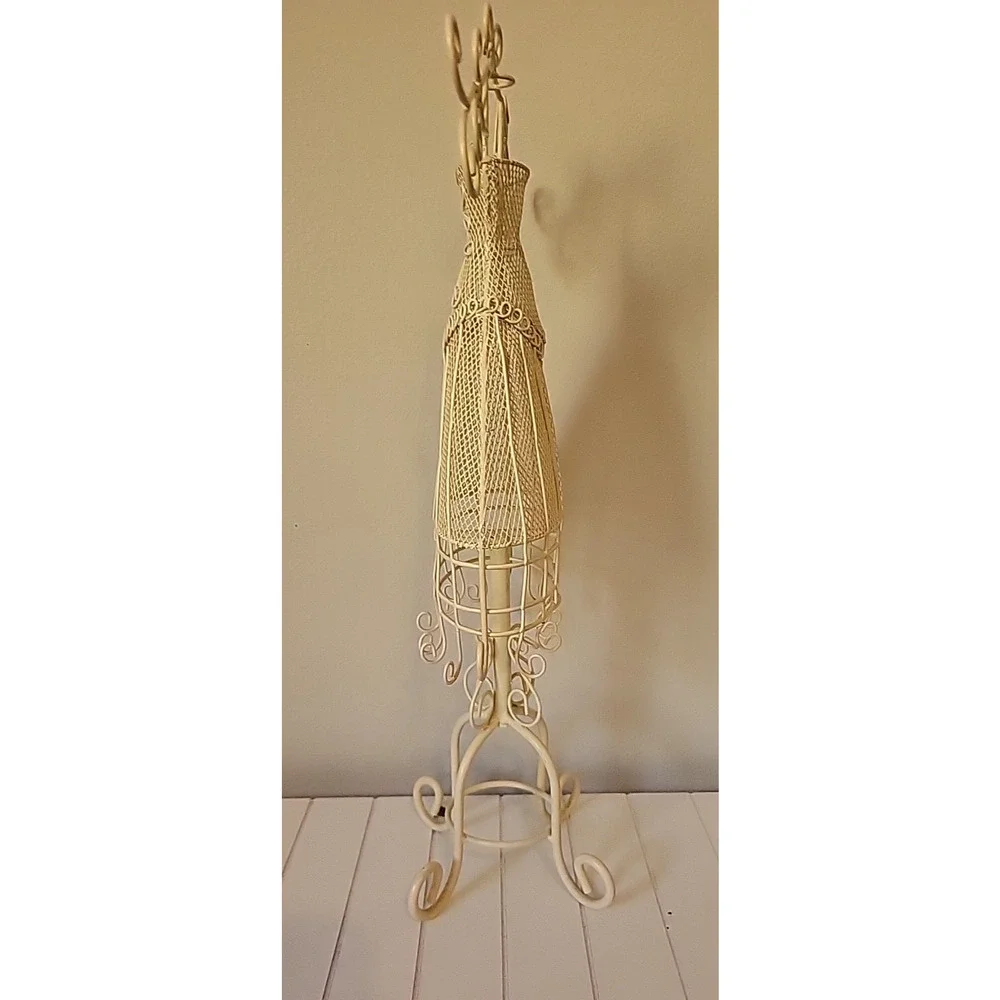 VTG White Metal Dress Shaped Jewelry Organizer Girls Women Hanger Rack 17” Tall